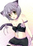  bad_id blue_hair breasts cat_ears cat_tail cleavage flower original suy tail thighhighs yellow_eyes 