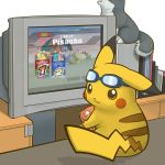  cat dog game gamecube goggles nintendo no_humans pikachu playing_games pokemon super_smash_bros. tail television tsuji video_game video_games x_(manga) 