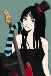  1girl akiyama_mio bangs bare_shoulders bass_guitar black_eyes black_hair blunt_bangs don&#039;t_say_&quot;lazy&quot; don&#039;t_say_lazy dress elbow_gloves face_paint facepaint fingerless_gloves gloves gothic_lolita hat hime_cut instrument inumoto k-on! long_hair mini_top_hat solo striped top_hat 