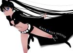  1girl black_rock_shooter black_rock_shooter_(character) blue_eyes blush boots cape long_hair oryou solo twintails very_long_hair 