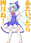  barefoot cirno hands_on_hips solo tougall touhou translated 