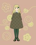 blonde_hair blush buttons dress fashion flower green_legwear mary_janes mosuko pantyhose polka_dot shoes 