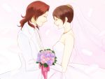  bouquet bride brown_hair dress elbow_gloves flower glasses gloves good_end gundam gundam_00 kanameyura kati_mannequin mole patrick_colasour rose short_hair spoilers wedding wedding_dress 