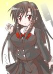  blouse blush bowtie brown_eyes brown_hair kamashi katsura_kotonoha long_hair school_days school_uniform skirt standing very_long_hair 