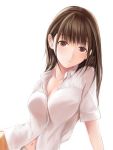  1girl anegasaki_nene blush breasts brown_eyes brown_hair large_breasts looking_at_viewer love_plus mole mole_under_eye nannacy7 parted_lips short_hair simple_background sketch solo white_background 