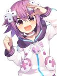  amakoke d-pad d-pad_hair_ornament hair_ornament highres hood hoodie jacket looking_at_viewer neptune_(choujigen_game_neptune) neptune_(series) open_mouth purple_hair smile track_jacket violet_eyes 