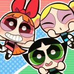  3girls :d :p black_hair blonde_hair blossom_(ppg) blue_background blue_dress blush bow bubbles_(ppg) buttercup_(ppg) closed_eyes dress green_background green_dress green_eyes hair_bow haku_le long_hair looking_at_viewer multicolored multicolored_background multiple_girls open_mouth orange_hair pink_background pink_dress pink_eyes powerpuff_girls short_hair siblings sisters smile tongue tongue_out twintails 