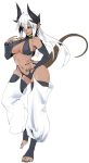  1girl character_request commentary_request copyright_request dark_skin demon_girl fingerless_gloves gloves horns long_hair nail_polish navel original pointy_ears skindentation sling_bikini_top solo tail thigh-highs toeless_legwear tongue tongue_out torichamaru white_hair 