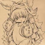  1girl :o animal_ears eyebrows_visible_through_hair highres looking_at_viewer made_in_abyss nanachi_(made_in_abyss) open_mouth simple_background sketch solo upper_body 