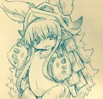  1girl :3 animal_ears eyebrows_visible_through_hair highres looking_at_viewer made_in_abyss nanachi_(made_in_abyss) open_mouth simple_background sketch solo upper_body 