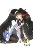  2girls bangs black_hair black_legwear blunt_bangs blush cape closed_eyes eyebrows_visible_through_hair flower girls_frontline gloves hair_flower hair_ornament hair_ribbon hairband heart incest kiss long_hair multiple_girls necktie pantyhose pleated_skirt qbz-95_(girls_frontline) qbz-97_(girls_frontline) ribbon riccae skirt twintails very_long_hair white_gloves white_hairband white_legwear white_skirt yuri 