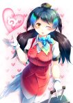  1girl ;d absurdres bag bird_tail black_hair blue_hair commentary_request gloves green_hair hand_up hat head_wings heart highres japari_symbol kanzakietc kemono_friends long_hair looking_at_viewer multicolored_hair neck_bow one_eye_closed open_mouth passenger_pigeon_(kemono_friends) smile solo white_gloves 