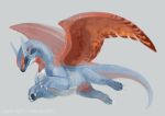  claws dragon endivinity flying full_body grey_background looking_at_viewer pokemon pokemon_(creature) pokemon_(game) pokemon_rse realistic red_eyes salamence scales simple_background solo tail watermark web_address wings 