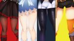  4girls black_footwear black_shorts black_skirt blake_belladonna blue_dress boots cross-laced_footwear dress highres jayceaua lace-up_boots multiple_girls orange_legwear pantyhose ruby_rose rwby short_shorts shorts single_thighhigh skirt thigh-highs weiss_schnee yang_xiao_long 