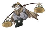  1boy akatsuki_akira beard boots cape facial_hair from_below full_body hat horns juuni_taisen looking_at_viewer looking_down male_focus official_art old_man rice_hat simple_background tsujiie_sumihiko white_background 