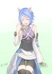  1girl aqua_(kingdom_hearts) bike_shorts blue_hair breasts detached_sleeves fingerless_gloves gloves gogo_(detteiu_de) highres kingdom_hearts kingdom_hearts_birth_by_sleep medium_hair open_mouth solo thigh-highs 