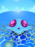  blue blue_eyes blue_sky clouds commentary dated fish fisheye highres looking_at_viewer magikarp monster ocean pokemon pokemon_(game) pokemon_rgby rock-bomber signature sky tentacle tentacruel water 