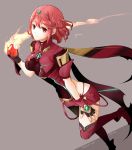 1girl artist_request blush breasts earrings fingerless_gloves gloves hair_ornament pyra_(xenoblade) jewelry looking_at_viewer red_eyes redhead short_hair shorts sidelocks simple_background smile solo tiara xenoblade xenoblade_2 