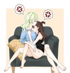  2girls anger_vein angry bare_legs commentary_request couch cushion diana_cavendish kagari_atsuko little_witch_academia multiple_girls raisun shirt tank_top yuri 