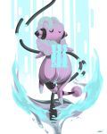  blue_background cable closed_eyes commentary creature flaaffy floating full_body glitch highres pokemon pokemon_(creature) pokemon_(game) pokemon_gsc pokemon_rgby purple_skin rock-bomber sheep signature smile solo 