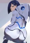  1girl ass back black_hair blush bodysuit crossed_arms darling_in_the_franxx green_eyes hair_ornament hairclip ichigo_(darling_in_the_franxx) looking_at_viewer looking_back nuezou solo 