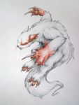  claws closed_mouth commentary creature endivinity full_body jumping no_humans pokemon pokemon_(game) pokemon_rse realistic simple_background solo traditional_media whiskers white_background yellow_eyes zangoose 