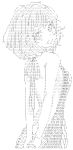  (-_-)_(b1u49i5nsk) 1girl aran_sweater arms_behind_back ascii_art back backless_outfit bangs bare_arms bare_back bare_shoulders bob_cut breasts drawstring eyebrows_visible_through_hair from_behind greyscale looking_at_viewer medium_hair meme_attire monochrome naked_sweater off-shoulder_shirt off_shoulder open_mouth original ribbed_sweater shirt sideboob simple_background small_breasts smile solo sweater translation_request upper_body virgin_killer_sweater white_background 