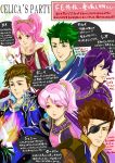  ! !! 2girls 4boys absurdres armor bare_shoulders boey_(fire_emblem) brown_eyes brown_hair cape circlet electricity eyepatch fire fire_emblem fire_emblem_gaiden gloves green_eyes green_hair highres jenny_(fire_emblem) jewelry kamui_(fire_emblem_gaiden) leo_(fire_emblem) long_hair mae_(fire_emblem) multiple_boys multiple_girls necklace pink_eyes pink_hair ponytail purple_hair red_eyes savor simple_background staff twintails violet_eyes white_background 