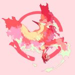  bird fiery_hair fiery_wings full_body moltres pink_background pokemon pokemon_(creature) pokemon_(game) pokemon_rgby red simple_background solo yiq 
