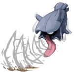  commentary full_body looking_down pokemon pokemon_(creature) pokemon_(game) pokemon_rgby shellder solo sound_wave tongue tongue_out transparent_background trembling twarda8 