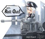  1girl animal_ears artist_request chibi english grey_hair ground_vehicle long_hair military military_vehicle motor_vehicle red_eyes tank tiger_i wolf_ears world_of_tanks 