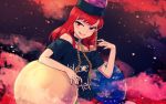  1girl chains choker earth_(ornament) hecatia_lapislazuli long_hair looking_at_viewer meimaru_inuchiyo moon_(ornament) polos_crown red_eyes redhead shirt smile solo t-shirt touhou 