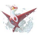  closed_mouth commentary creature flying full_body latias looking_away looking_to_the_side pokemon pokemon_(creature) pokemon_(game) pokemon_rse signature simple_background solo twarda8 water white_background yellow_eyes 