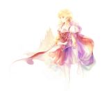  1girl armor blonde_hair boots brown_eyes cape elbow_gloves fire_emblem fire_emblem:_seisen_no_keifu gloves kuzumosu lachesis_(fire_emblem) simple_background skirt solo sword thigh-highs weapon white_background 