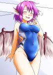  1girl animal_ears bird_wings blue_swimsuit blush breasts closed_eyes competition_swimsuit d-m_(dii_emu) highres medium_breasts mystia_lorelei one-piece_swimsuit open_mouth pink_hair short_hair smile solo sweatdrop swimsuit touhou wings 