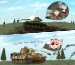  absurdres bauer borrowed_character clouds grass ground_vehicle highres military military_vehicle motor_vehicle original panzerkampfwagen_panther sky t-34 tank thesynchronizer tree world_war_ii 
