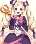  1girl armor artist_request blonde_hair drill_hair elise_(fire_emblem_if) fire_emblem fire_emblem_if gloves long_hair looking_at_viewer smile solo staff twin_drills twintails violet_eyes 