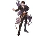  1boy belial_(granblue_fantasy) belt black_hair black_pants black_shirt granblue_fantasy hand_on_hip looking_at_viewer male_focus minaba_hideo official_art pants partially_unbuttoned pectorals red_eyes shirt solo transparent_background 