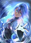  1girl absurdres aqua_(kingdom_hearts) blue_eyes blue_hair breasts cleavage closed_mouth commentary_request corset detached_sleeves fingerless_gloves gloves gogo_(detteiu_de) highres kingdom_hearts kingdom_hearts_birth_by_sleep looking_at_viewer medium_hair solo 