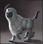  absol black_border border brown_eyes claws closed_mouth commentary creature deviantart_username expressionless full_body grey_background horn looking_away no_humans pokemon pokemon_(creature) pokemon_(game) pokemon_rse realistic signature solo twarda8 