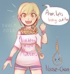  &gt;_&lt; :3 artist_request bangles blonde_hair blush braid dark fang happy long_hair noose noose-chan original personification ponytail shorts speech_bubble yellow_eyes 