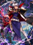  1girl armor book boots cape commission commissioner_upload elbow_gloves electricity fire_emblem fire_emblem:_genealogy_of_the_holy_war fire_emblem_heroes full_body gloves highres ishtar_(fire_emblem) jewelry long_hair magic pauldrons red_eyes shoulder_armor skeb_commission solo teo_(telo_ruka) very_long_hair 
