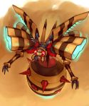  antennae brown_background digimon highres ikuhana_niiro mechanical_wings no_humans official_art red_eyes solo wasp waspmon wings 