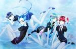  alexandrite_(houseki_no_kuni) androgynous benitoite_(houseki_no_kuni) black_neckwear black_shirt black_shorts crystal_hair gem_uniform_(houseki_no_kuni) highres houseki_no_kuni long_hair necktie neptunite_(houseki_no_kuni) official_art red_beryl_(houseki_no_kuni) shirt short_hair short_sleeves shorts sparkle 