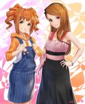  2girls bangs brown_eyes brown_hair dated green_eyes hairband highres idolmaster long_hair minase_iori multiple_girls orange_hair overalls raglan_sleeves signature swept_bangs takatsuki_yayoi twintails yoshiwa_tomo 