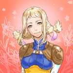  1girl blonde_hair bodysuit braid breasts commentary_request final_fantasy final_fantasy_xii penelo smile solo toraiaruka twin_braids twintails yellow_eyes 