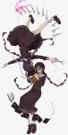  2girls artist_name black_footwear black_panties black_serafuku blood book braid dangan_ronpa dangan_ronpa_1 dual_persona dual_wielding fukawa_touko genocider_shou glasses highres holding holding_book holding_scissors long_hair long_skirt long_sleeves multiple_girls neckerchief open_book open_mouth outstretched_arms panties purple_hair qosic red_neckwear roman_numerals round_eyewear school_uniform scissors serafuku shaded_face simple_background skirt socks spread_arms sweatdrop tongue tongue_out twin_braids underwear upside-down very_long_hair white_background white_legwear wide-eyed 