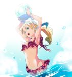  1girl blonde_hair breasts chimaki_(impressiveanarchy) cleavage earrings holding jewelry long_hair looking_at_viewer medium_breasts myriam_(saga) navel open_mouth romancing_saga romancing_saga_minstrel_song saga solo swimsuit 