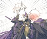  2boys blush brown_gloves covering dual_persona emphasis_lines fire_emblem fire_emblem:_kakusei fire_emblem_heroes gimurei gloves male_focus male_my_unit_(fire_emblem:_kakusei) multiple_boys my_unit_(fire_emblem:_kakusei) re12300120 robe simple_background solo upper_body white_background white_hair 