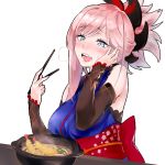  blue_eyes blush breath chopsticks ecstasy fate/grand_order fate_(series) highres miyamoto_musashi_(fate/grand_order) noinoise open_mouth smile udon white_background 